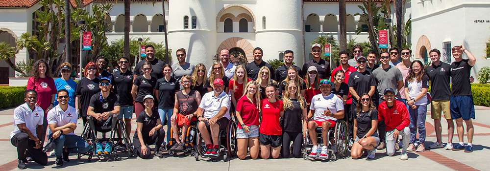 SDSU Adapted Athletics Team in front of Hepner Hall