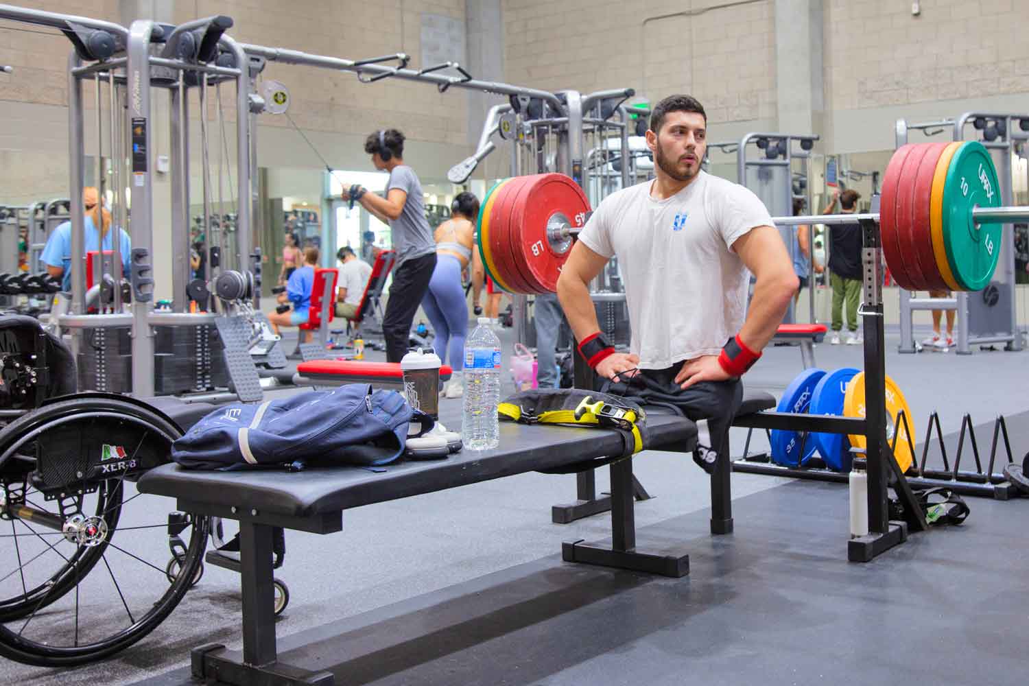 Donato Telesca on a bench after a benchpress set