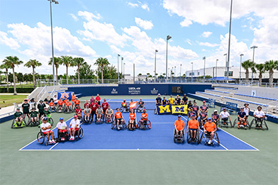 Various Wheelchair Tennis teams gathered for a photo at Wheelchair Tennis Nationals