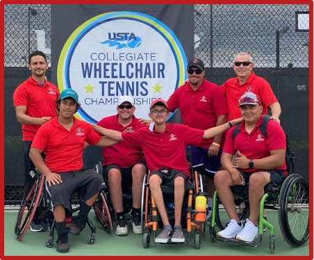 SDSU's Wheelchair Tennis team posing for a photo.