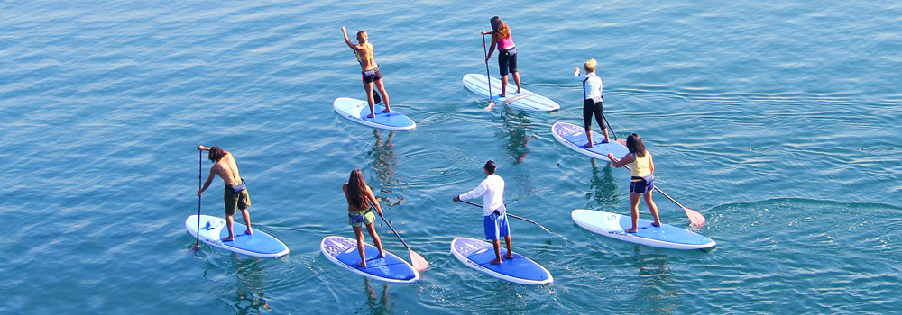 Group of Credit Classes students paddleboarding on the ocean