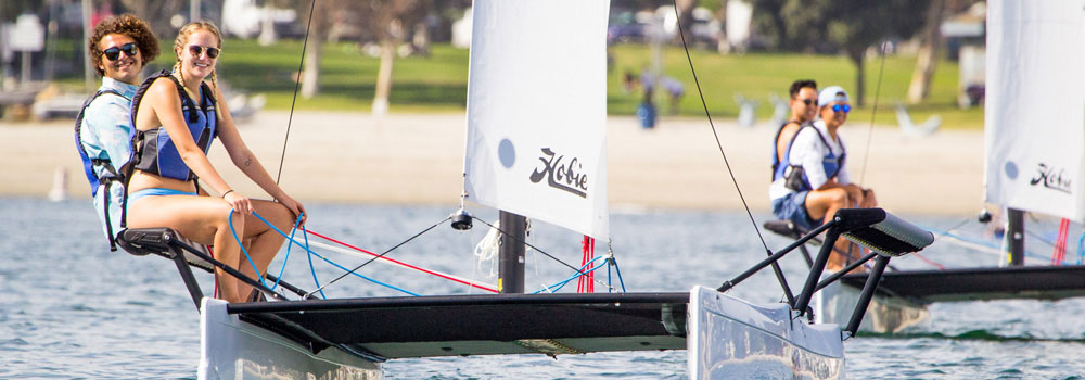 Students sailing in a Hobie Sailboat