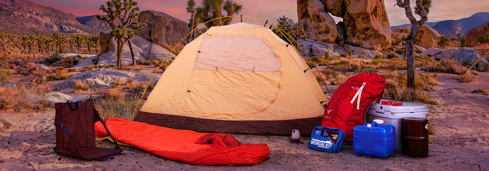 Outdoor Gear items laid out in the desert