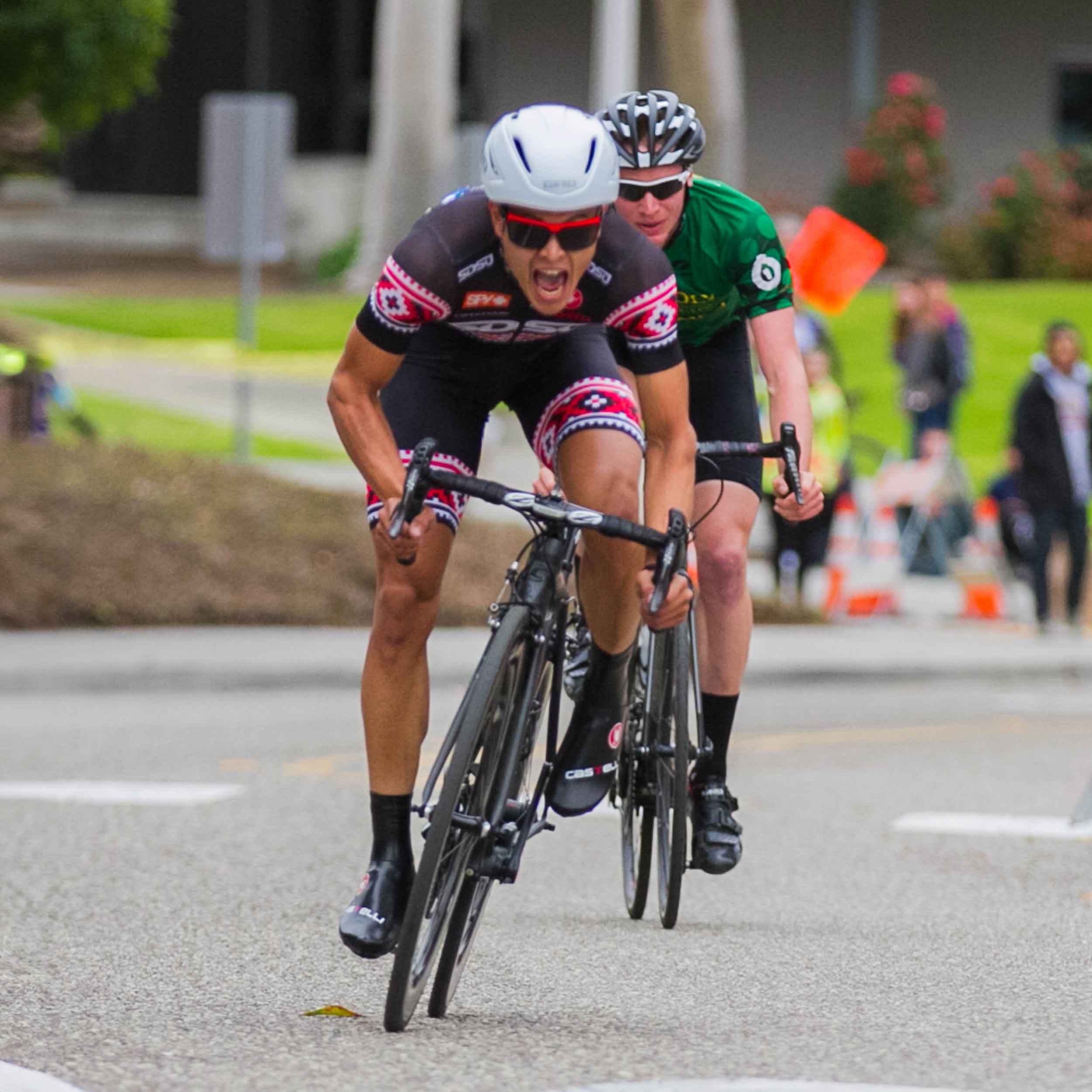 Cycling member riding on a bicycle