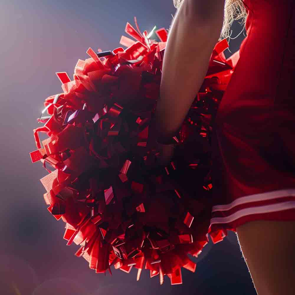 Dance Team member holding a red pom-pom