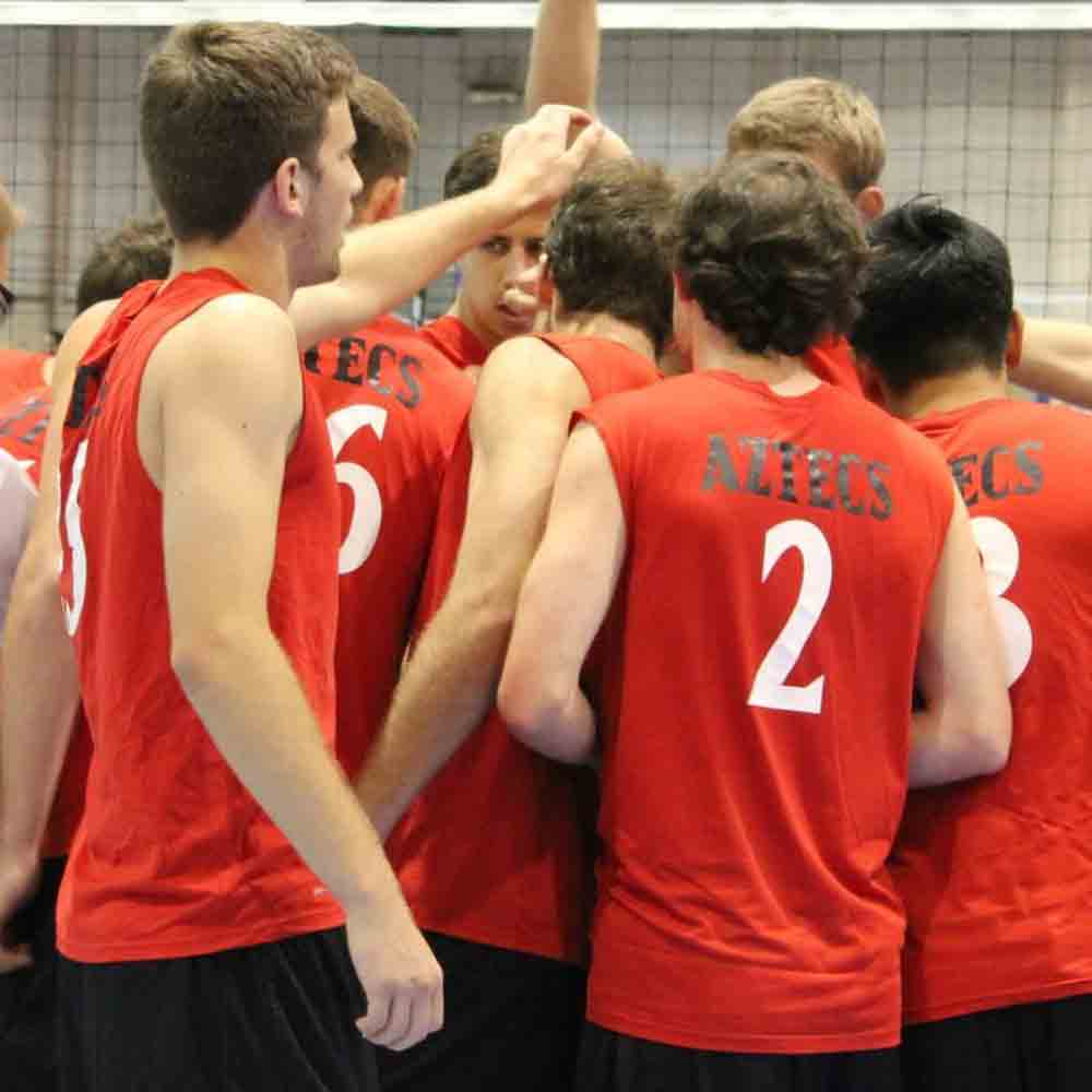 SDSU Men's Volleyball Club members in a huddle