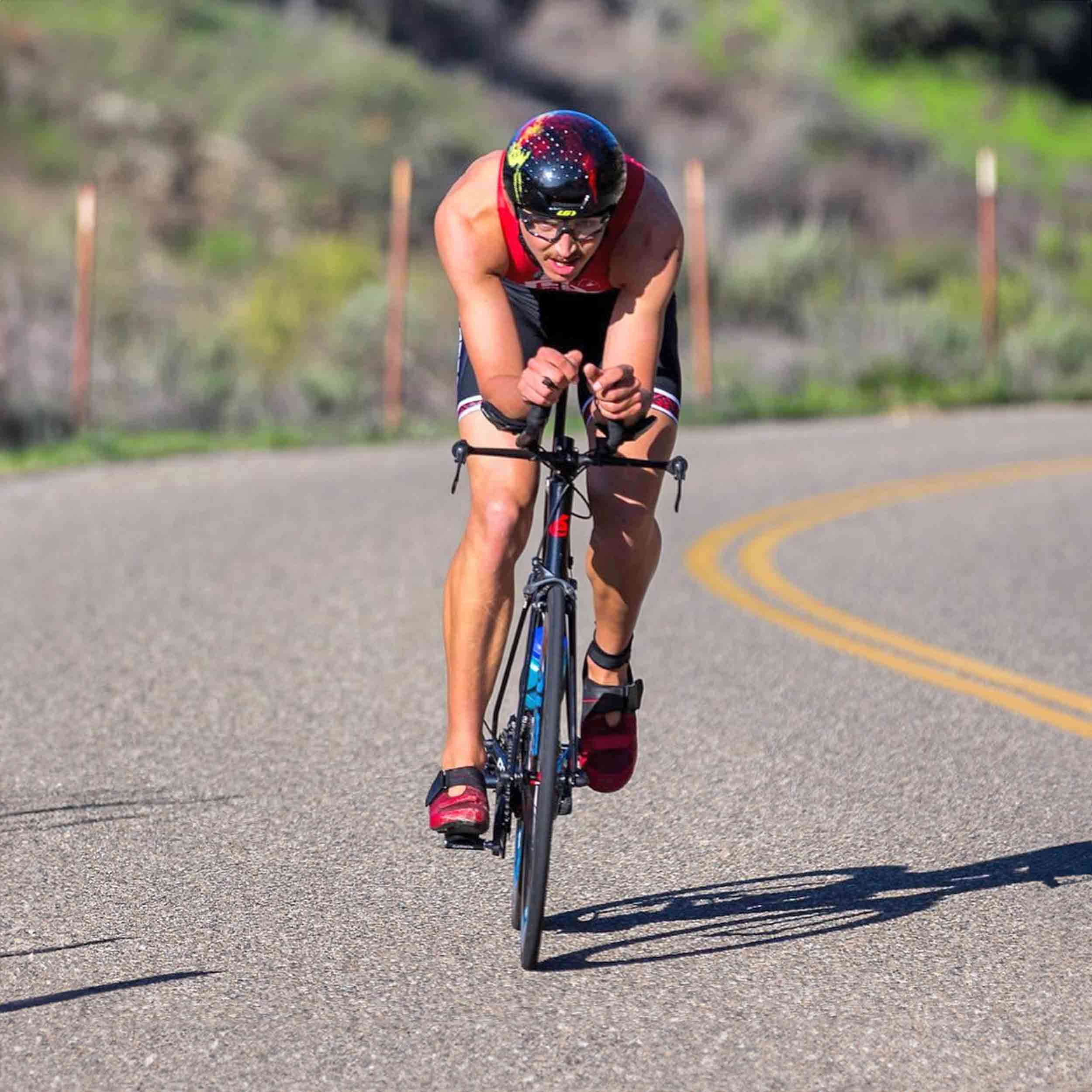 Triathlon member riding on a bicycle