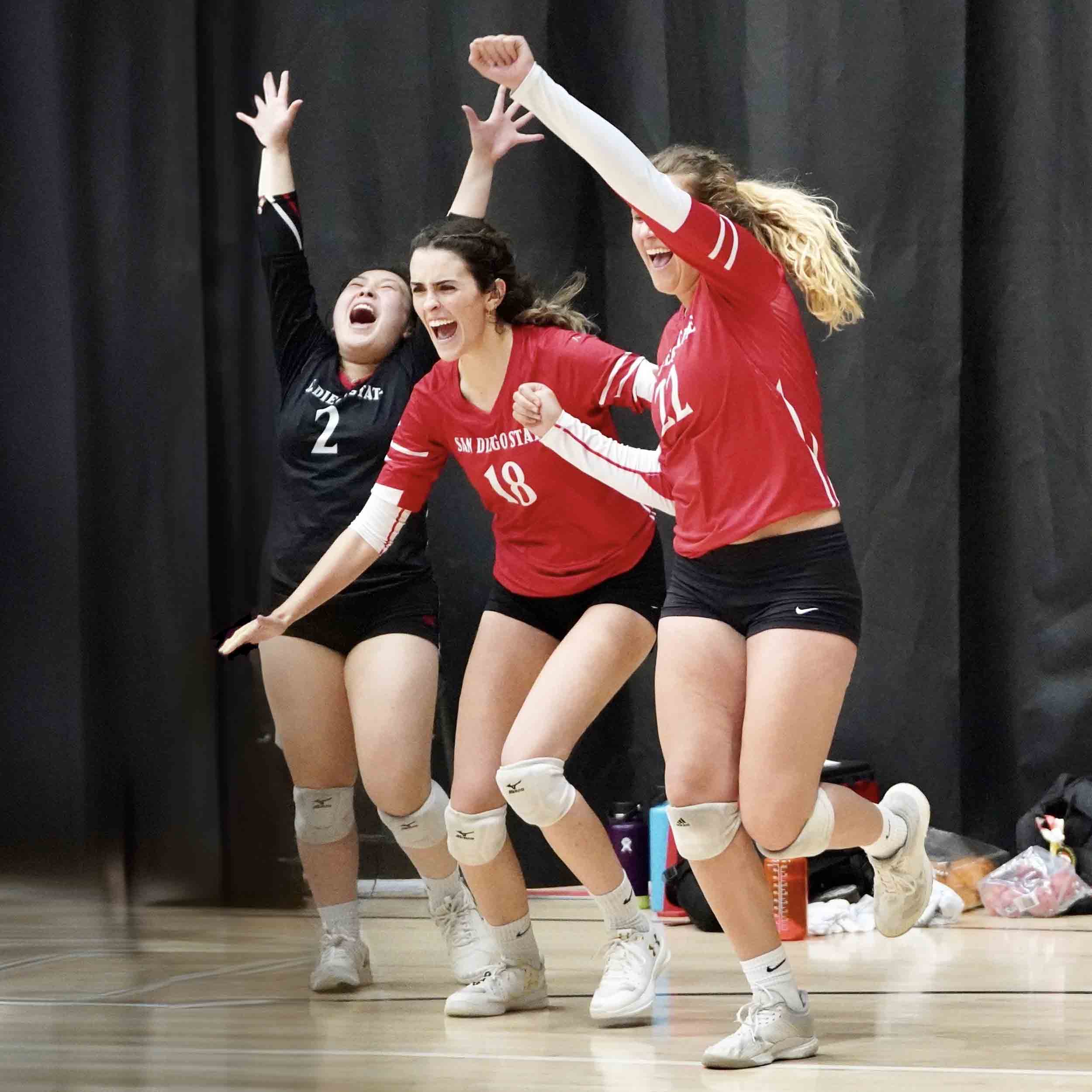 Women's Volleyball Club members cheering from courtside