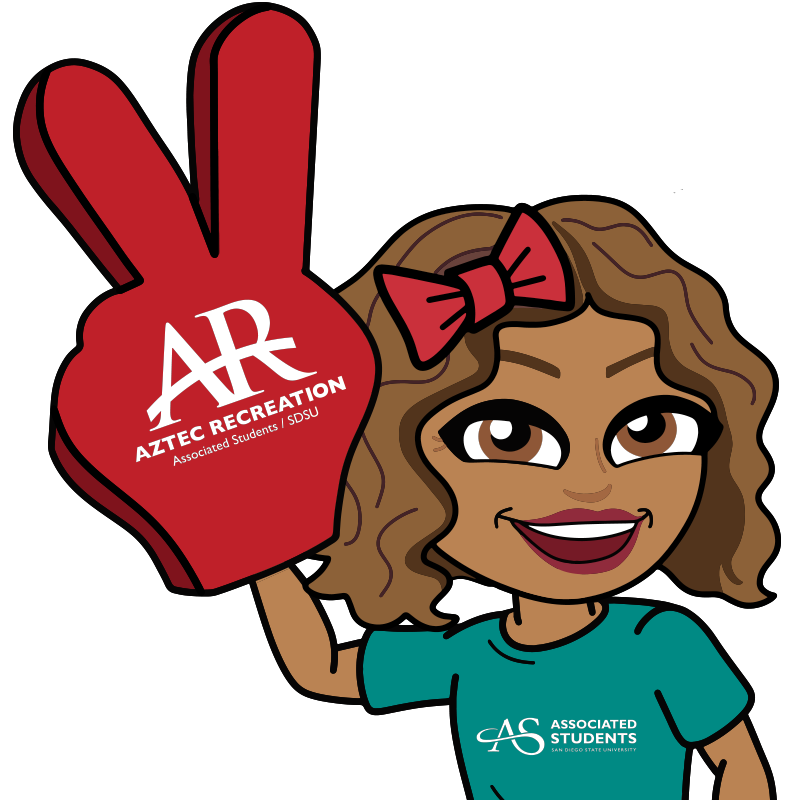 Illustration of a girl holding a foam finger with AR logo