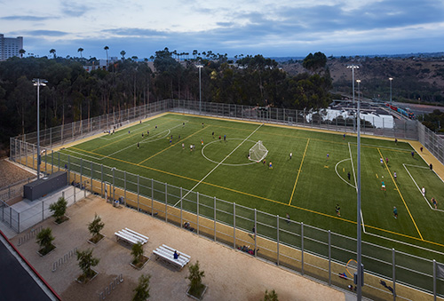 An aerial photo of the Recreation Field at SDSU