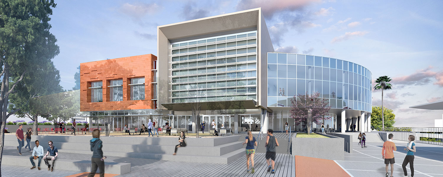 Rendering: Outside view of the Aztec Recreation Center.