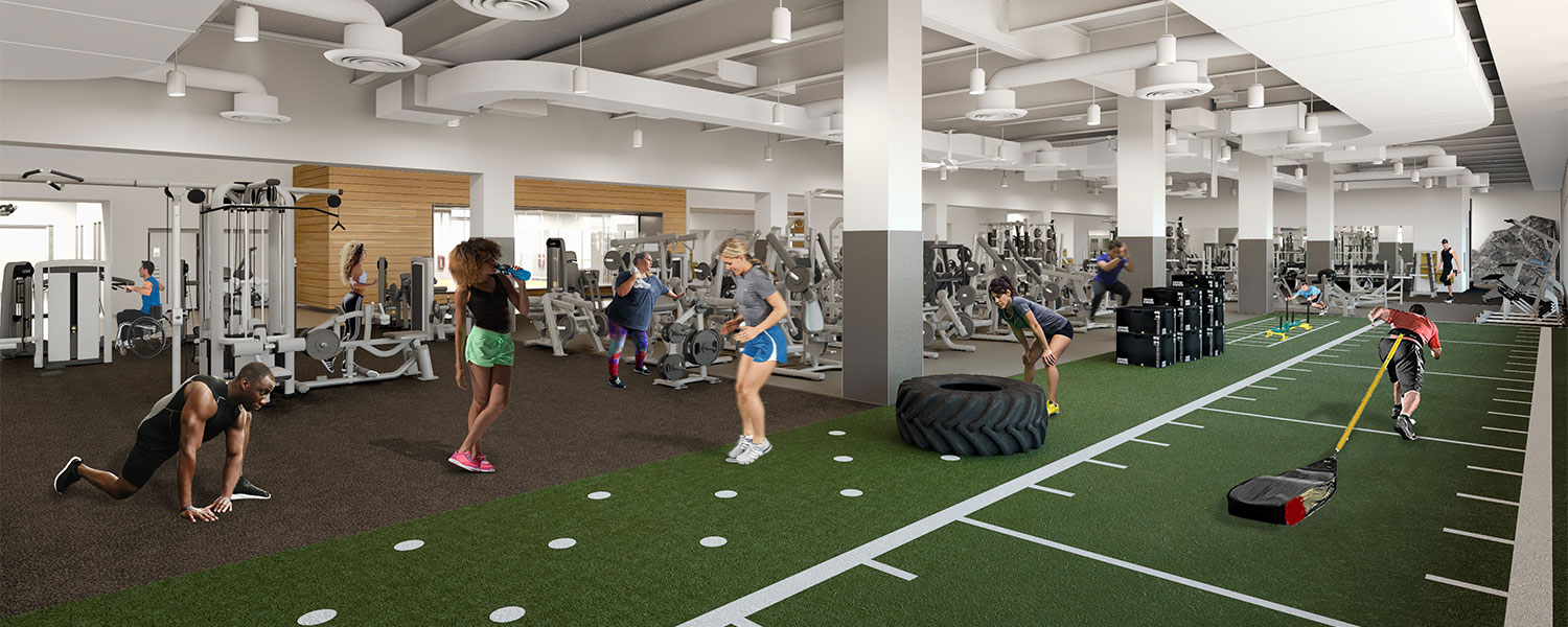 Rendering: A view of a new area for various fitness activities.
