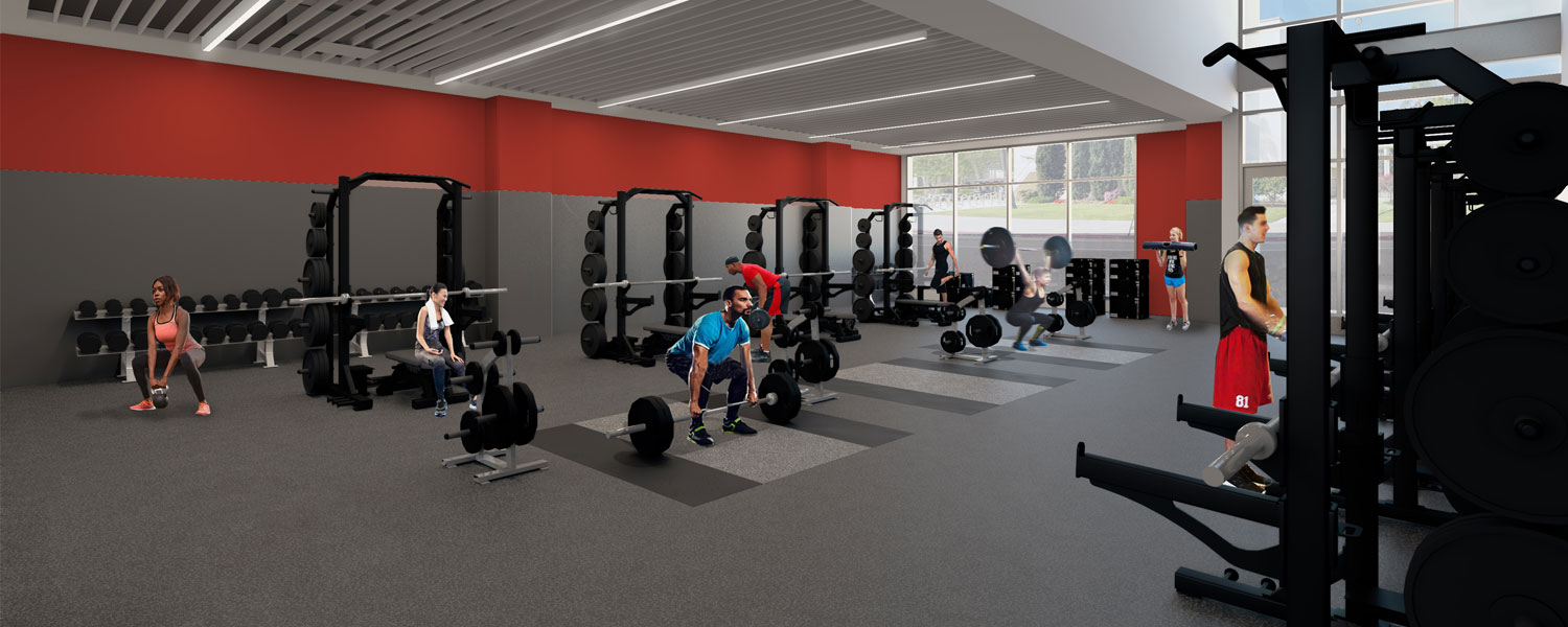 Rendering: A view of weightlifting/fitness space.
