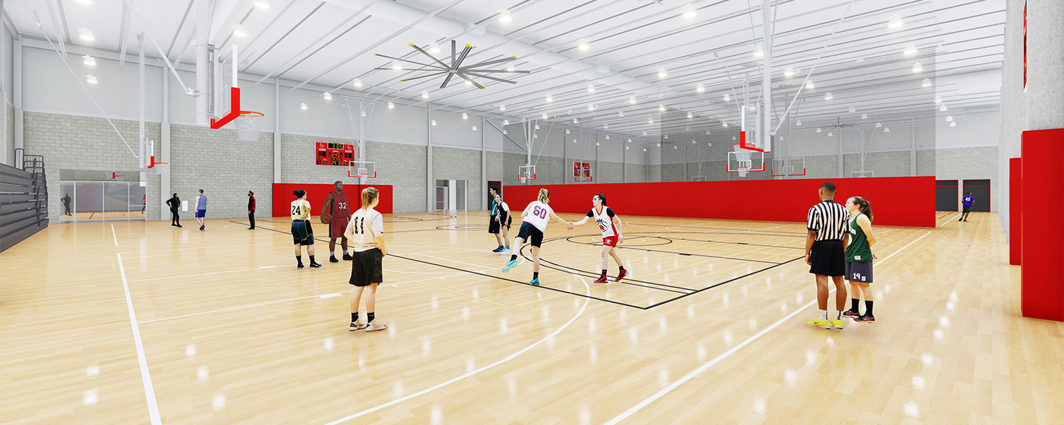 Rendering: View of the four-court gym.